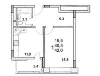 Планировка 1-комнатной квартиры, 42 м2