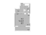 Планировка 1-комнатной квартиры, 35 м2