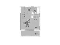 Планировка 1-комнатной квартиры, 29,3 м2