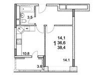 Планировка 1-комнатной квартиры, 38,4 м2