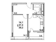 Планировка 1-комнатной квартиры, 39,2 м2