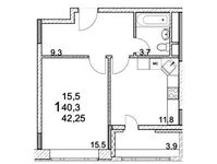 Планировка 1-комнатной квартиры, 42,25 м2