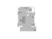 Планировка 1-комнатной квартиры, 29 м2