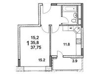 Планировка 1-комнатной квартиры, 37,75 м2