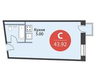 Планировка 1-комнатной квартиры, 43,92 м2