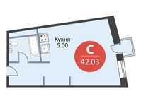 Планировка 1-комнатной квартиры, 42,01 м2