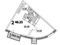 Планировка 2-комнатной квартиры, 46,25 м2