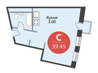 Планировка 1-комнатной квартиры, 39,45 м2