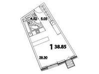 Планировка 1-комнатной квартиры, 38,85 м2