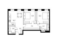Планировка 2-комнатной квартиры, 60,3 м2