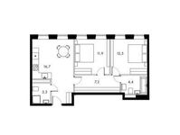 Планировка 2-комнатной квартиры, 59,7 м2