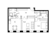 Планировка 2-комнатной квартиры, 61,6 м2