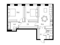 Планировка 2-комнатной квартиры, 67,7 м2