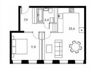 Планировка 1-комнатной квартиры, 48,7 м2