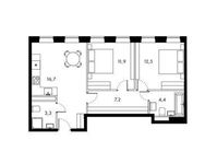 Планировка 2-комнатной квартиры, 59,9 м2