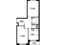 Планировка 2-комнатной квартиры, 43,47 м2