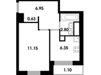 Планировка 1-комнатной квартиры, 28,88 м2