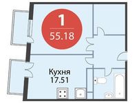 Планировка 1-комнатной квартиры, 55 м2