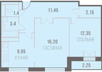 Планировка 2-комнатной квартиры, 58,08 м2