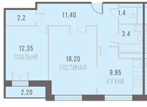 Планировка 2-комнатной квартиры, 58 м2