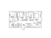 Планировка 3-комнатной квартиры, 75,4 м2