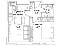 Планировка 1-комнатной квартиры, 41,3 м2