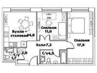 Планировка 2-комнатной квартиры, 59,9 м2