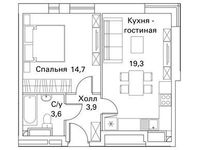 Планировка 2-комнатной квартиры, 42,3 м2