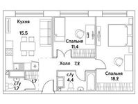 Планировка 2-комнатной квартиры, 56,6 м2