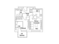 Планировка 1-комнатной квартиры, 39,6 м2
