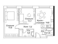 Планировка 2-комнатной квартиры, 60 м2