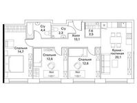 Планировка 4-комнатной квартиры, 79,5 м2