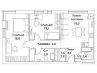 Планировка 3-комнатной квартиры, 70,3 м2
