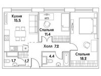Планировка 2-комнатной квартиры, 58,3 м2