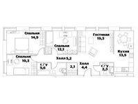 Планировка 4-комнатной квартиры, 92 м2