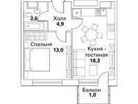 Планировка 1-комнатной квартиры, 41,9 м2
