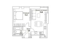 Планировка 1-комнатной квартиры, 42,3 м2