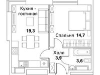 Планировка 1-комнатной квартиры, 42,4 м2