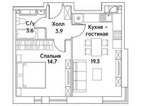 Планировка 1-комнатной квартиры, 41,2 м2