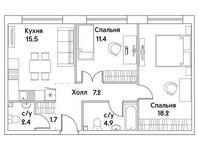 Планировка 2-комнатной квартиры, 58,3 м2