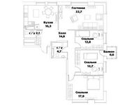 Планировка 4-комнатной квартиры, 107,8 м2