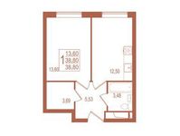 Планировка 1-комнатной квартиры, 38,8 м2