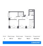 Планировка 2-комнатной квартиры, 59,7 м2