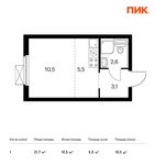 Планировка квартиры студии, 21,7 м2