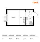 Планировка квартиры студии, 21,7 м2