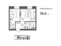 Планировка 1-комнатной квартиры, 39 м2