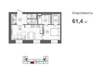 Планировка 1-комнатной квартиры, 61,4 м2