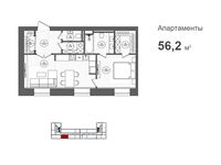 Планировка 1-комнатной квартиры, 56,2 м2