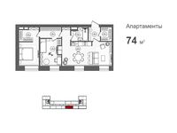 Планировка 2-комнатной квартиры, 74 м2