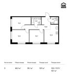 Планировка 3-комнатной квартиры, 65,3 м2